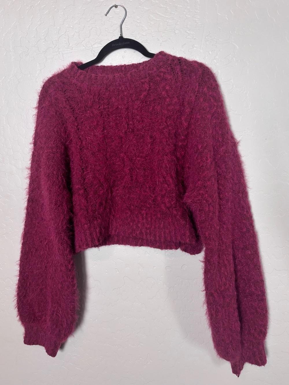 Urban Outfitters Fuzzy Cropped Sweater Burgundy Long Sleeve Women's Medium